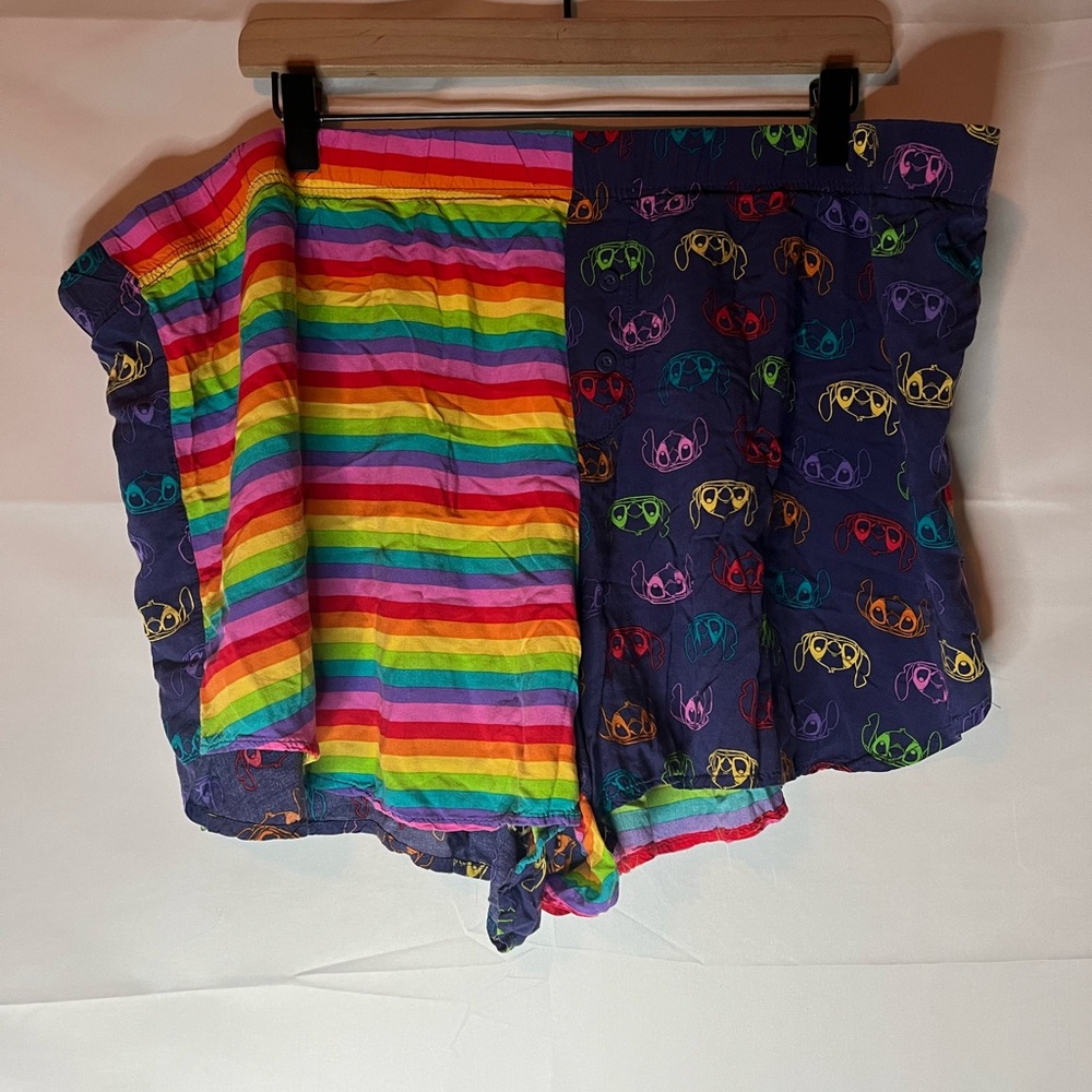Disney Rainbow & Navy Stitch Print Pajama Shorts